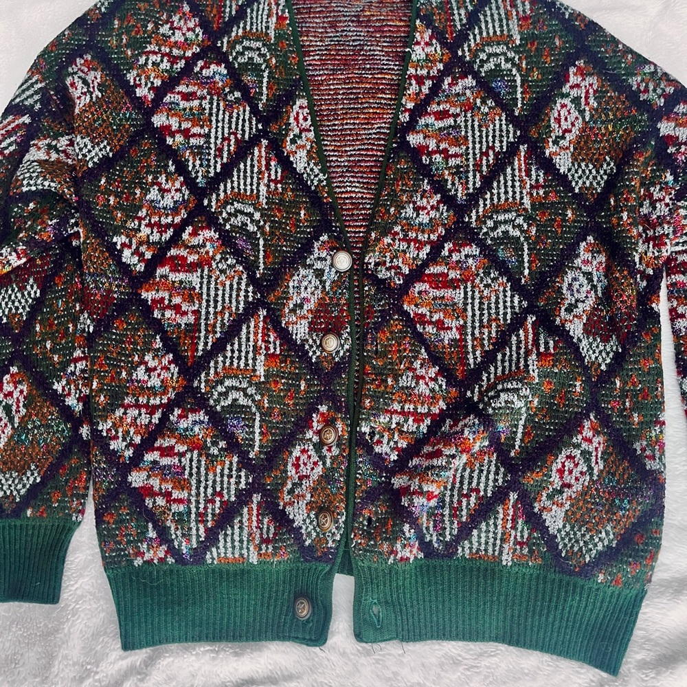 VINTAGE Sears Roebuck 70’s 80’s multicolor argyle button front cardigan.